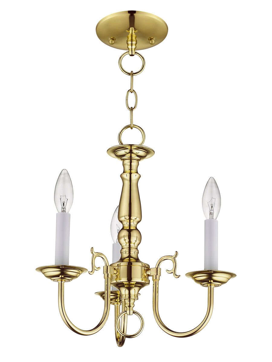 Williamsburgh 3 Light 14 inch Polished Brass Mini Chandelier Ceiling Light