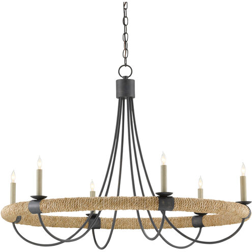Shipwright 6 Light 38.5 inch French Black/Smokewood/Natural Abaca Rope Chandelier Ceiling Light