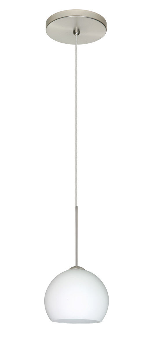 Palla 1 Light Satin Nickel Pendant Ceiling Light in Opal Matte Glass, Halogen