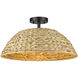 Rue 3 Light 18.75 inch Matte Black Semi-Flush Mount Ceiling Light in Woven Sweet Grass