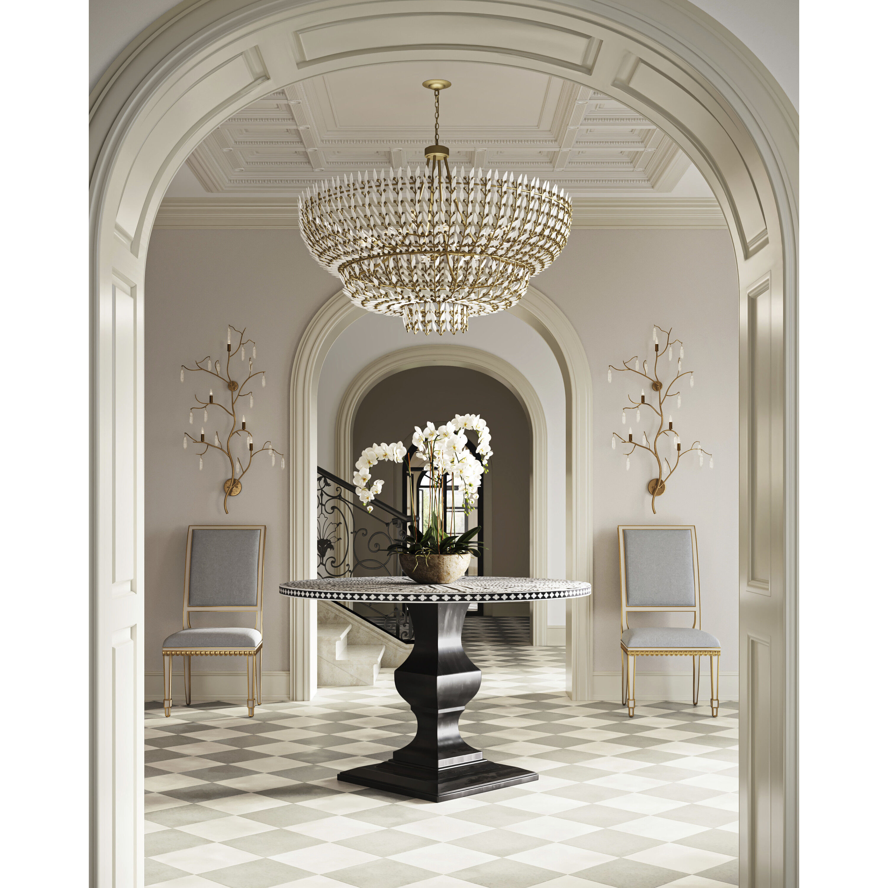 Magnum Opus 12 Light 56 inch Brass and White Chandelier Ceiling Light, Large