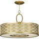 Allegretto 5 Light 40 inch Gold Pendant Ceiling Light in Gold Leaf, Champagne Fabric