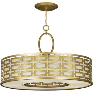 Allegretto 5 Light 40 inch Gold Pendant Ceiling Light in Gold Leaf, Champagne Fabric