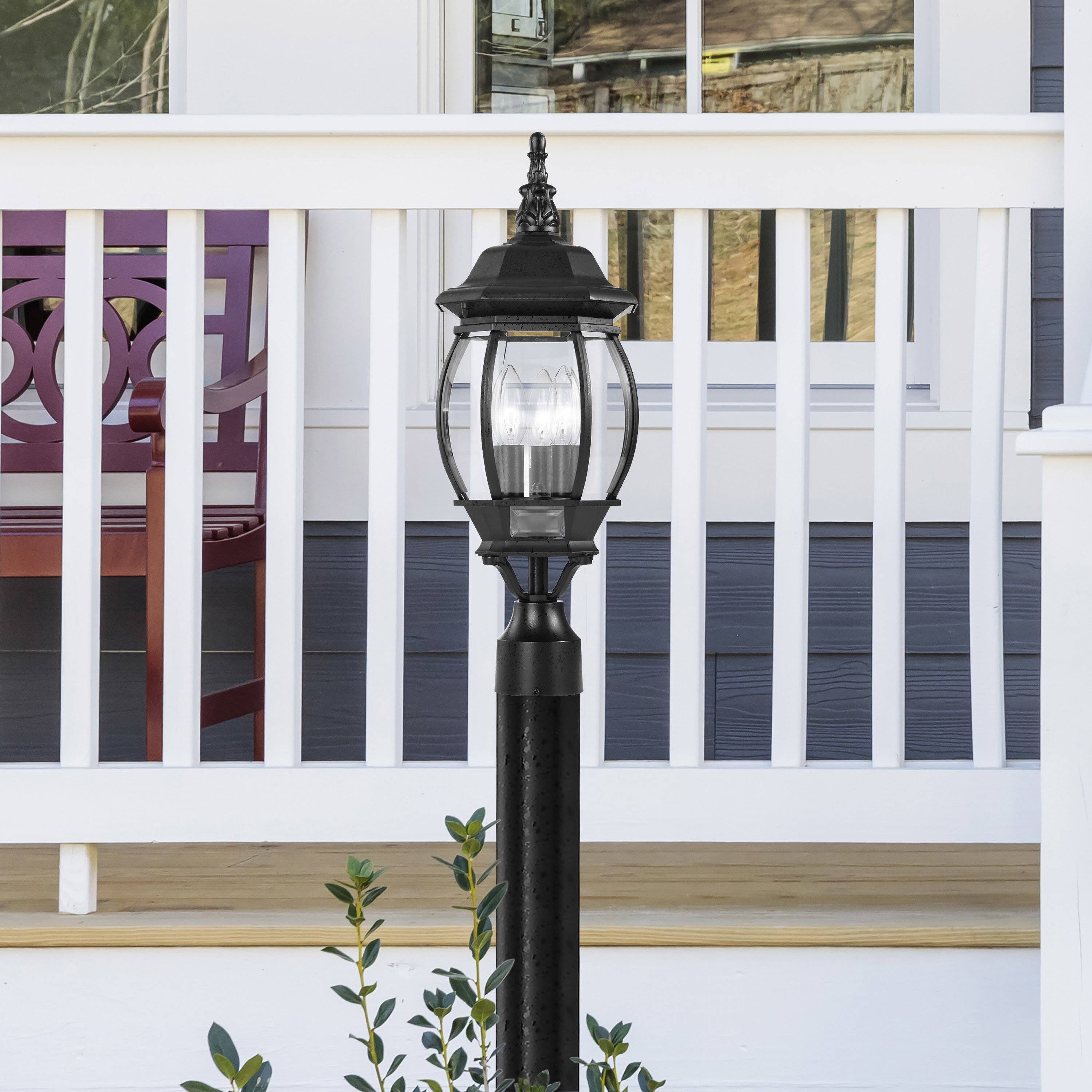 Central Park 3 Light 21 inch Textured Black Outdoor Post Lantern