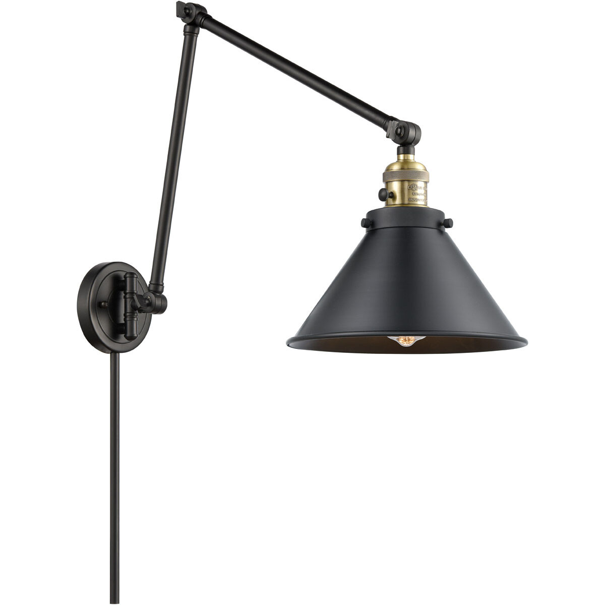 Briarcliff 30 inch 100 watt Black Antique Brass Swing Arm Wall Light in Matte Black, Franklin Restoration