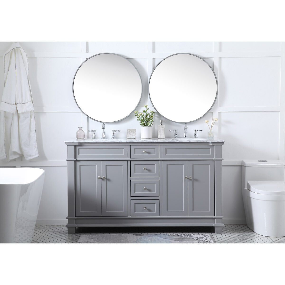 Wesley 60 X 21.5 X 35 inch Grey Vanity Sink Set in Gray