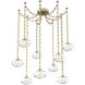 Coppa 9 Light 17 inch Gilded Brass Swag Multi-Pendant Ceiling Light in Optic Rib Clear, Diamond Chain