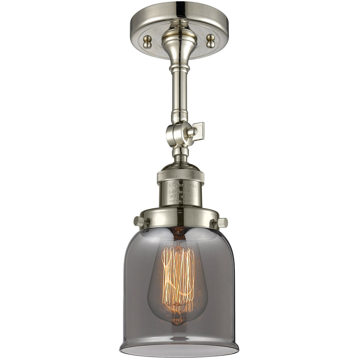 Franklin Restoration Small Bell LED 5 inch Polished Nickel Sconce Wall Light in Plated Smoke Glass, Franklin Restoration