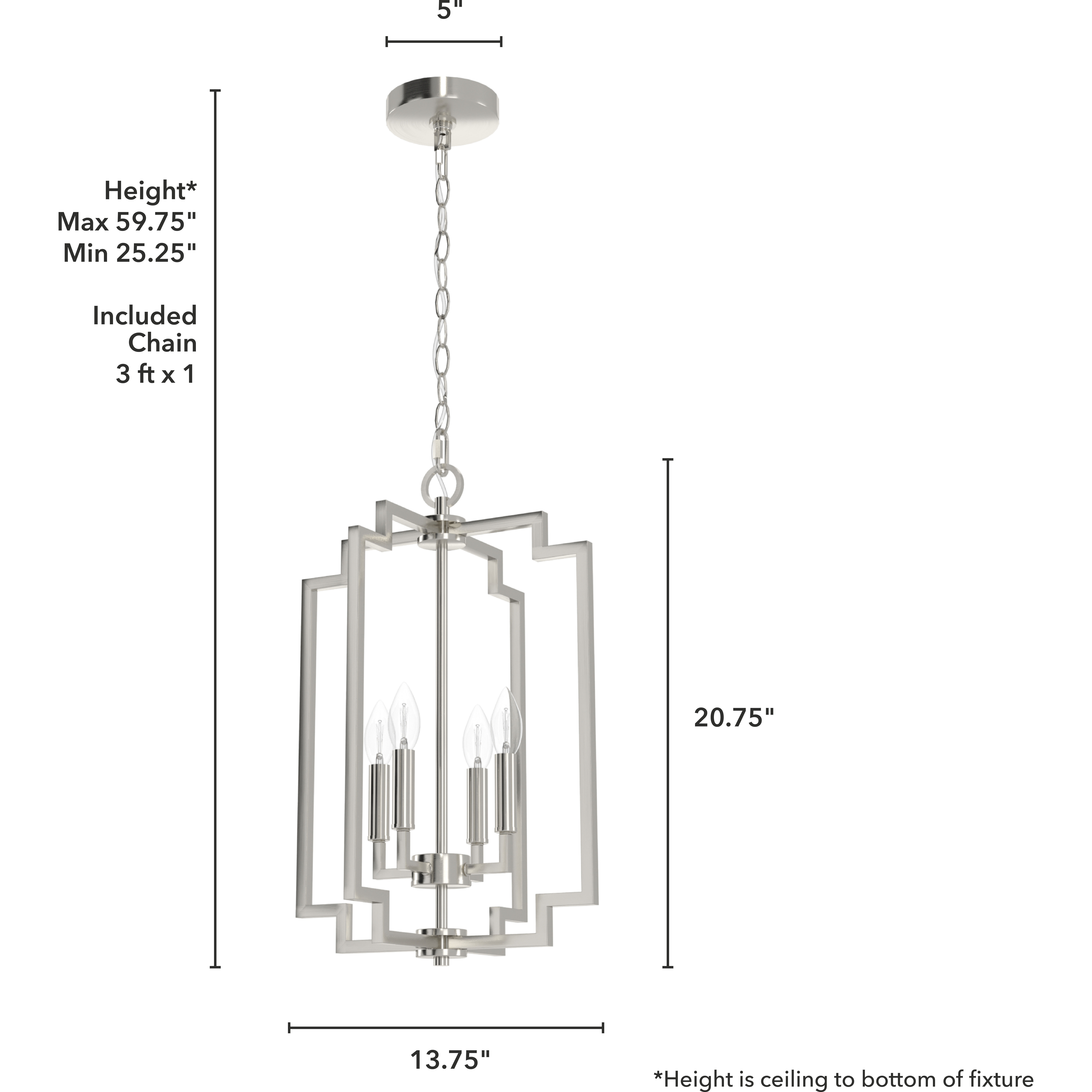 Zoanne 4 Light 14 inch Brushed Nickel Pendant Ceiling Light
