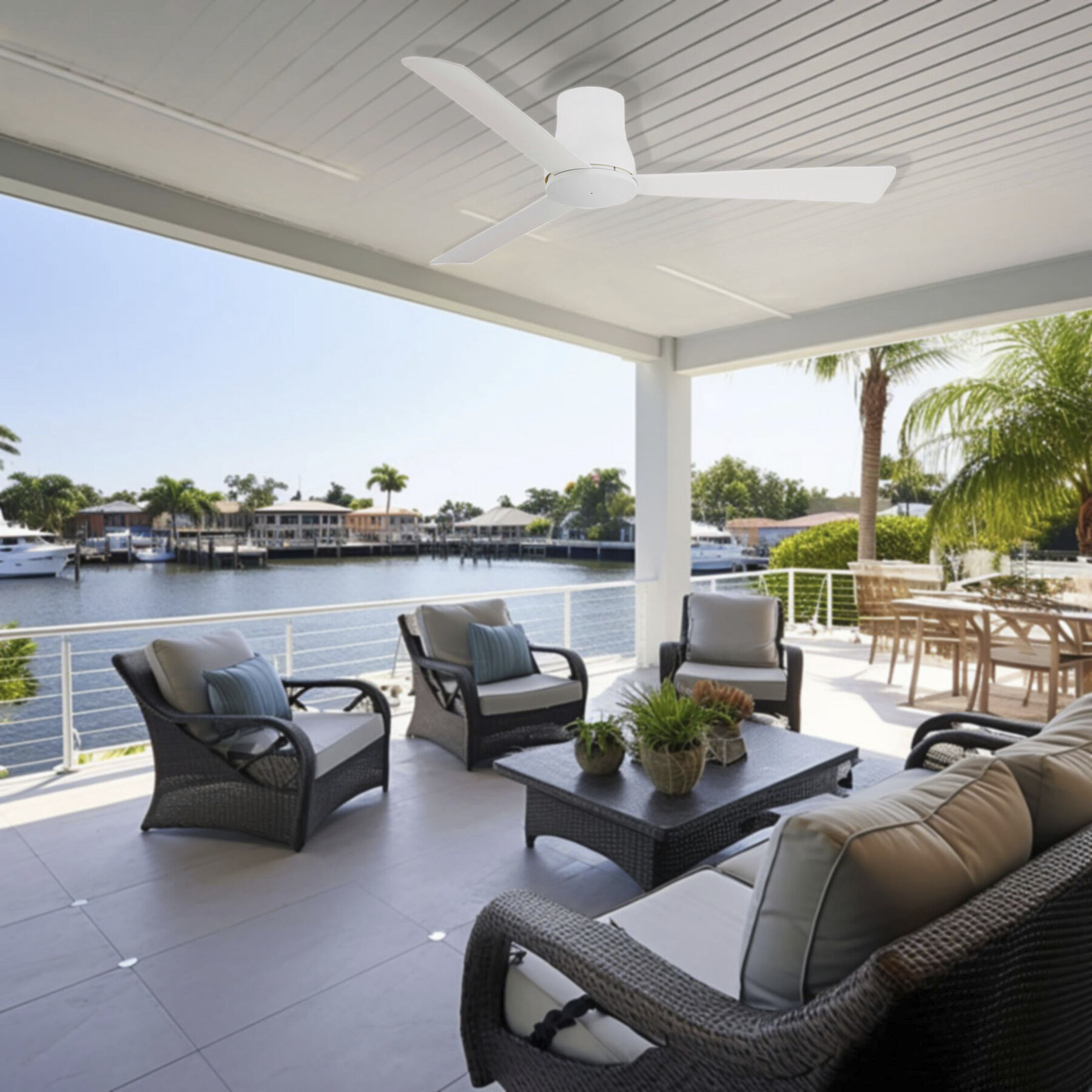 Simple Flush 52 inch Flat White Outdoor Hugger Fan