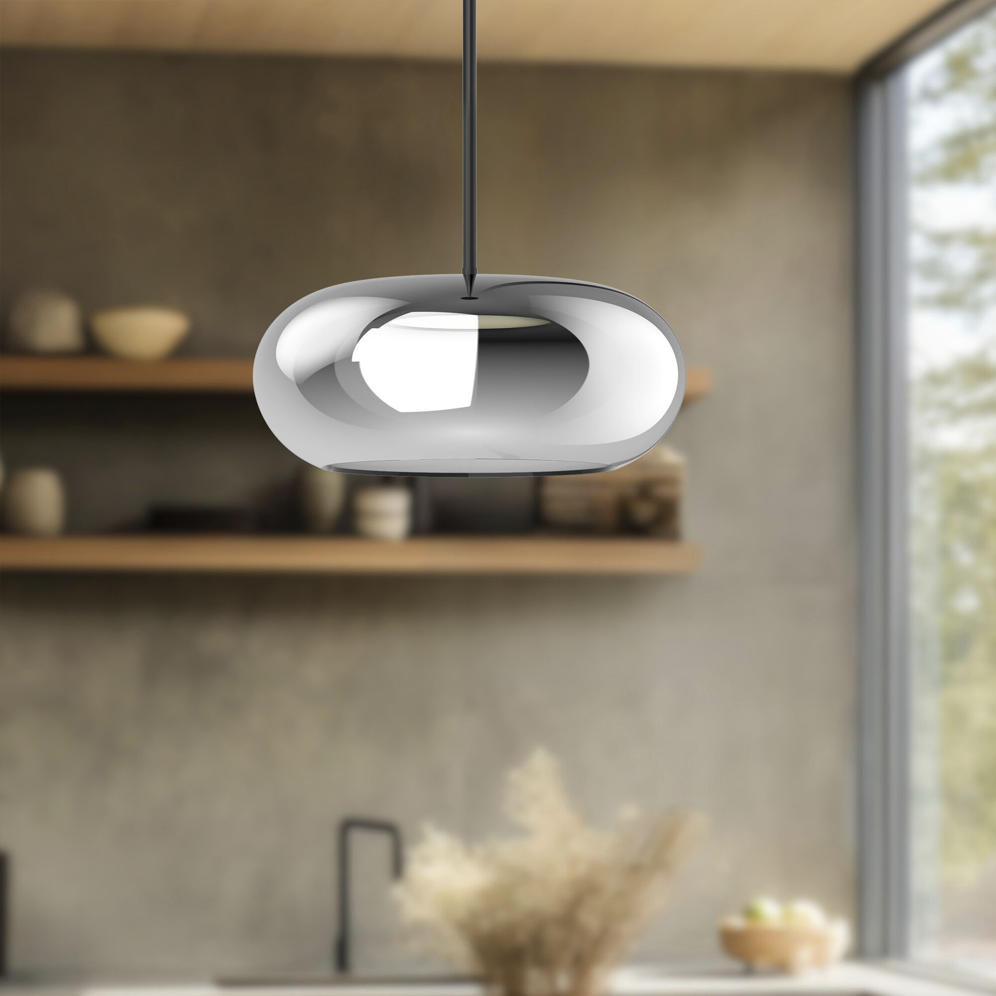 Trinity Pendant Ceiling Light in Chrome Glass