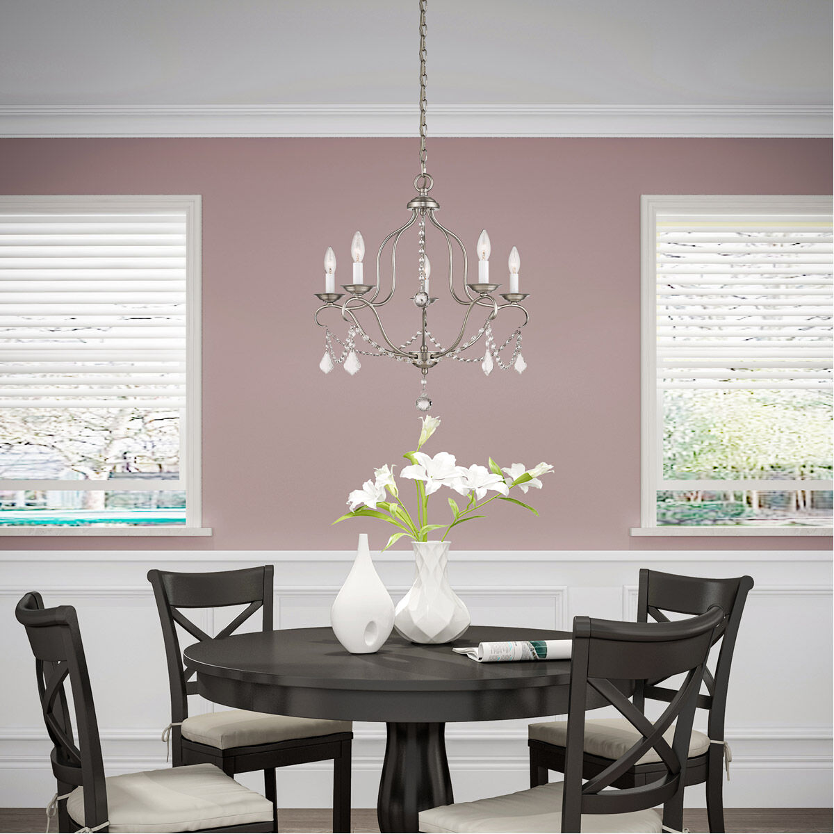 Chesterfield 5 Light 22 inch Brushed Nickel Chandelier Ceiling Light