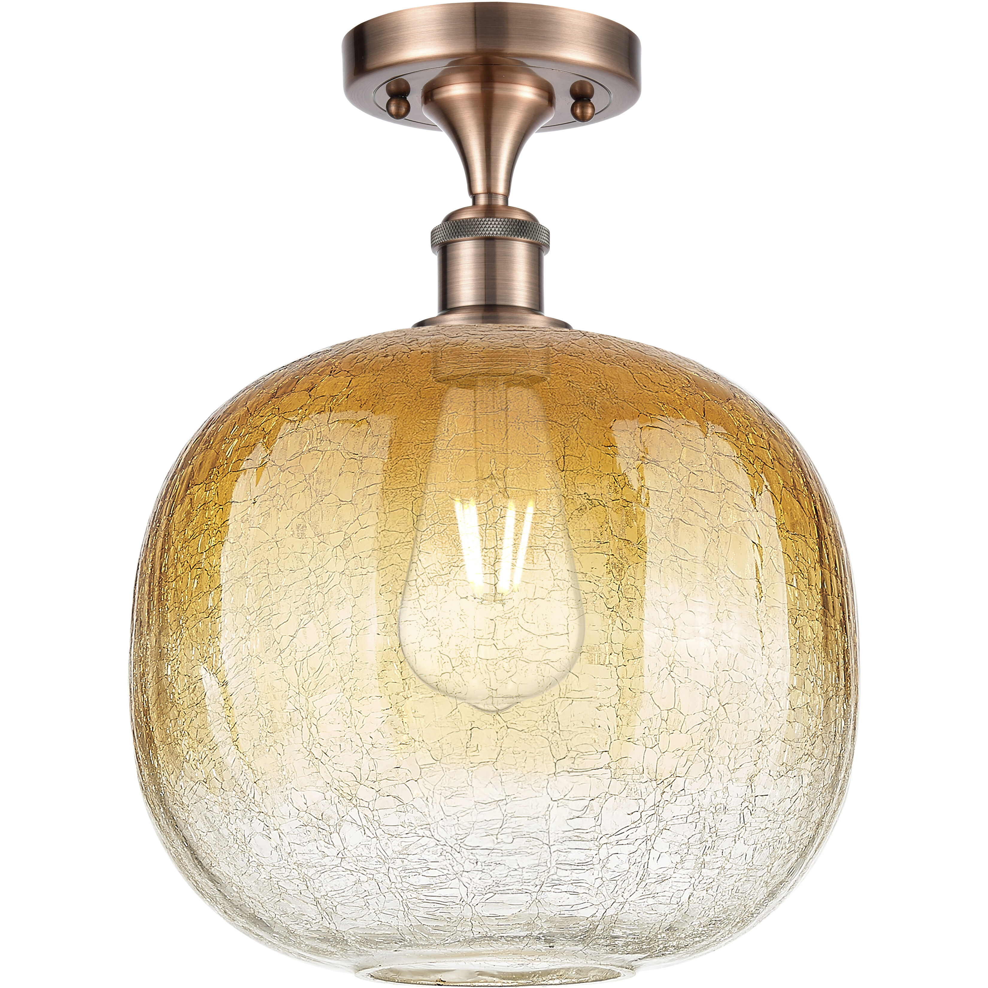 Ballston Brookhaven Sphere 1 Light 10.5 inch Antique Copper Semi-Flush Mount Ceiling Light in Amber Glass
