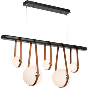 Derby LED 52 inch Black and Polished Nickel Linear Pendant Ceiling Light in Leather Chestnut/Black Wood, Black/Polished Nickel