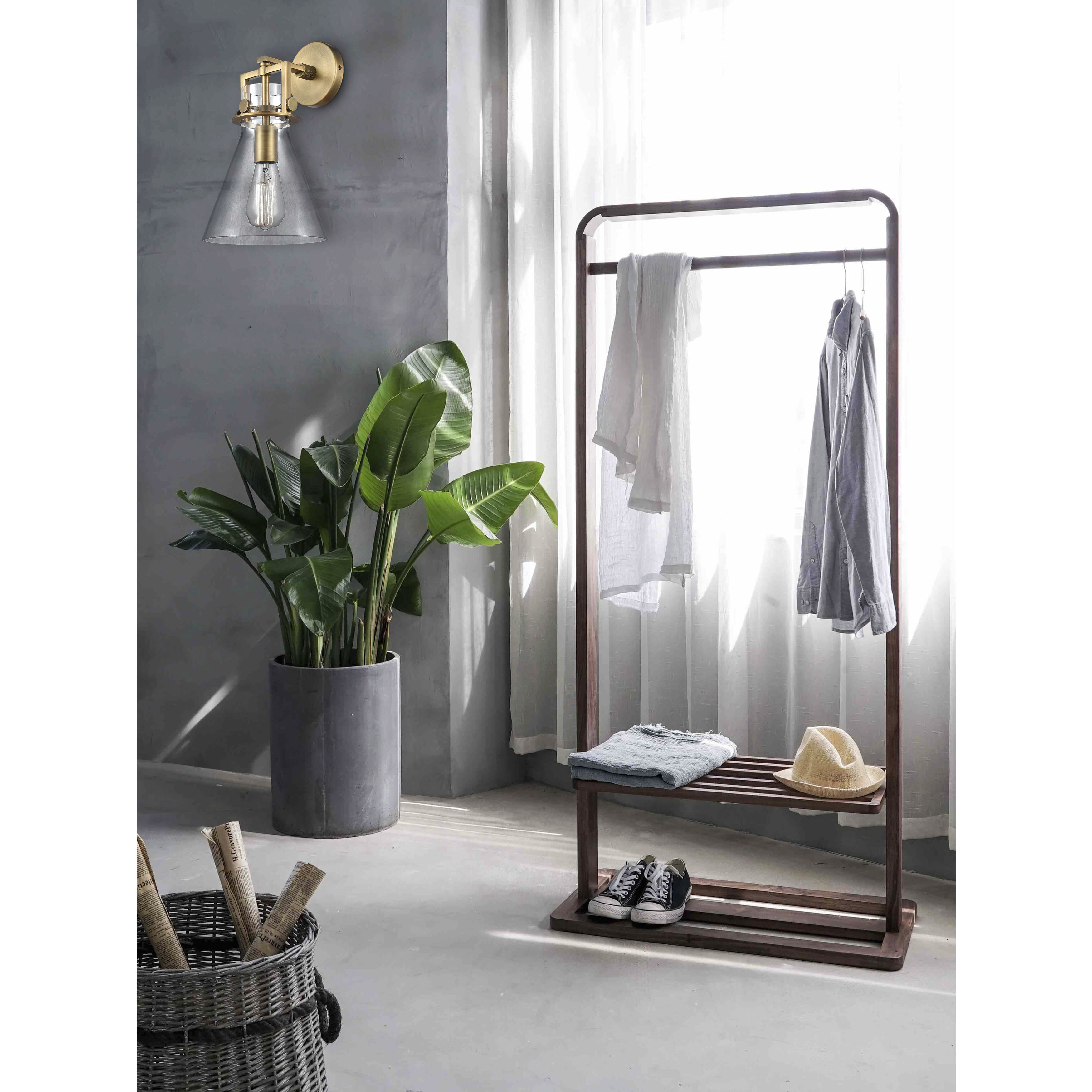 Newton Cone Sconce Wall Light in Brushed Brass, Clear Glass