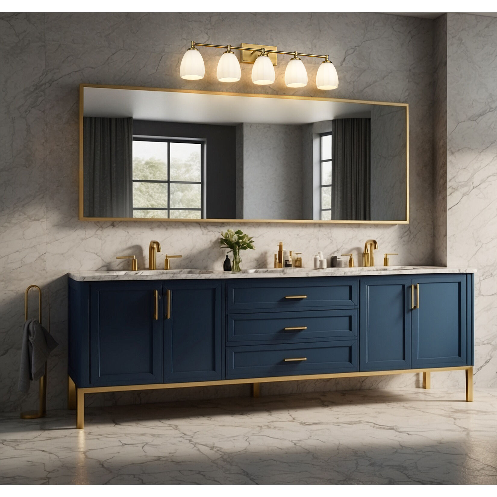 Oren 5 Light 38 inch Modern Gold Bath Vanity Light Wall Light