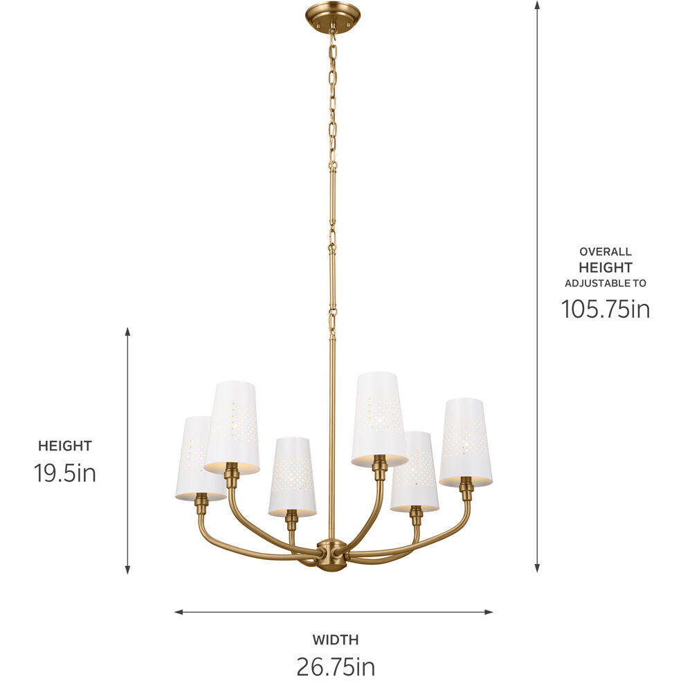 Adeena 6 Light 26.75 inch Brushed Natural Brass Chandelier Ceiling Light