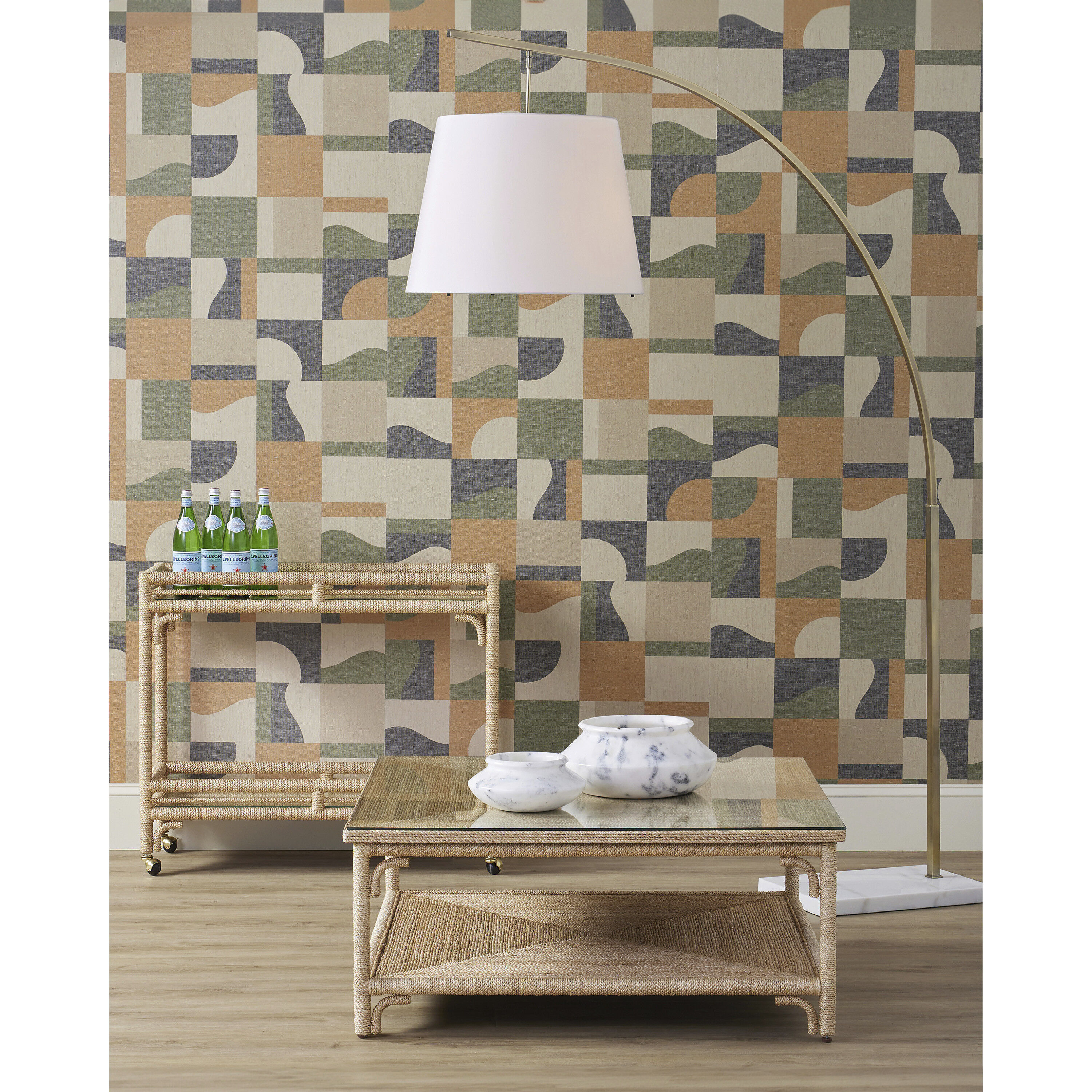 Cloister 87 inch 75 watt Antique Brass and White Floor Lamp Portable Light, Large