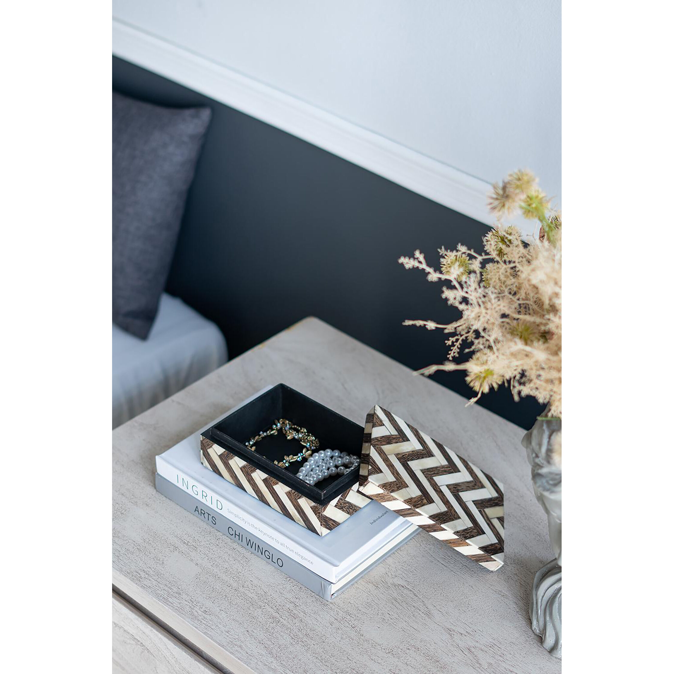 Zig Zag 4 inch Brown/White Decorative Box