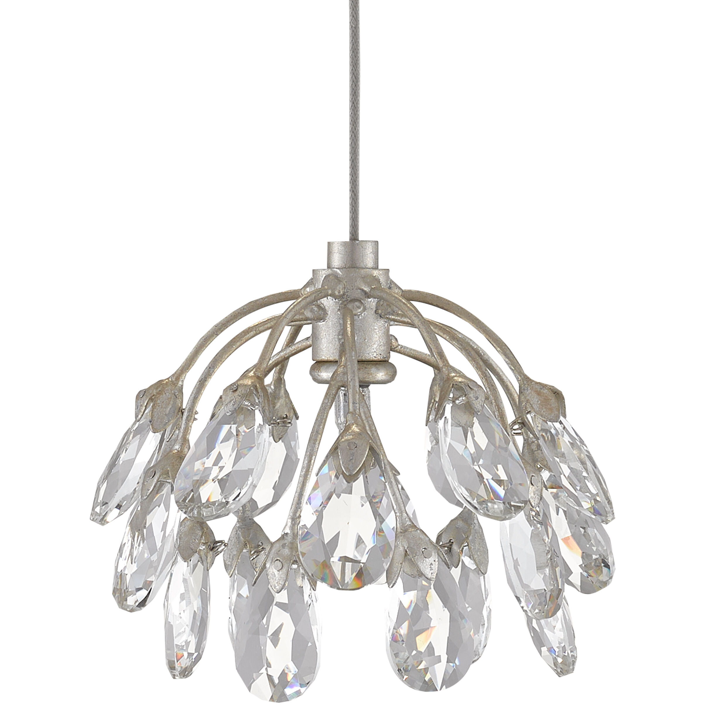 Crystal Bud 15 Light 27 inch Painted Silver/Contemporary Silver Leaf Multi-Drop Pendant Ceiling Light