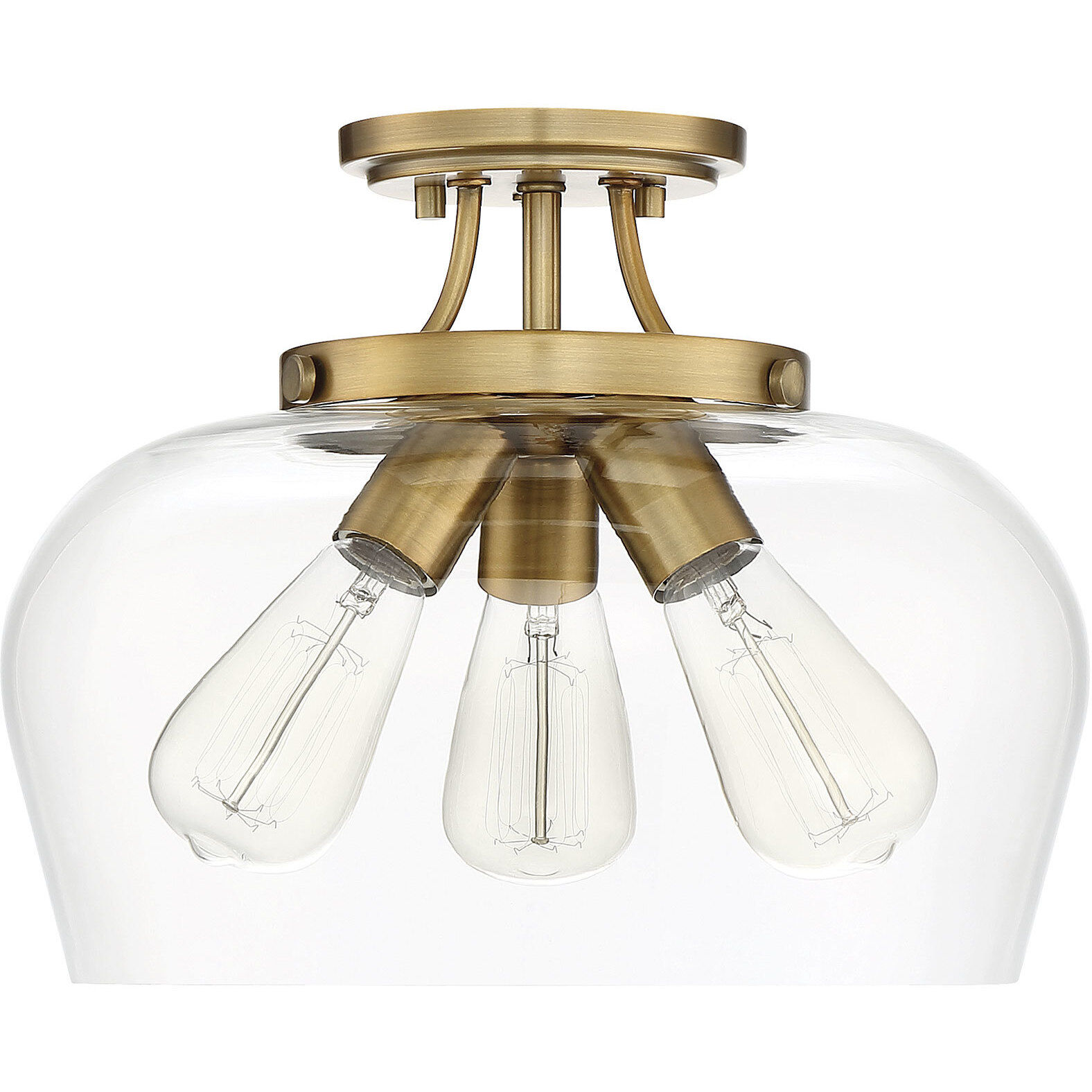 Octave 3 Light 13 inch Warm Brass Semi-Flush Ceiling Light, Essentials