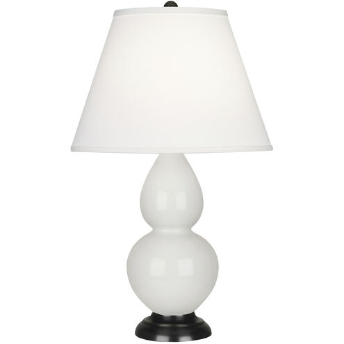 Small Double Gourd 22.75 inch 150.00 watt Lily Glazed Ceramic with Deep Patina Bronze Accent Lamp Portable Light in Pearl Dupioni