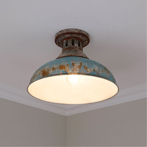 Kinsley 1 Light 14 inch Aged Galvanized Steel Semi-flush Ceiling Light in Teal