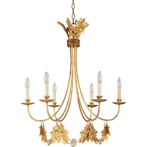 Sweet Olive 6 Light 30 inch Distressed Gold Chandelier Ceiling Light, Flambeau