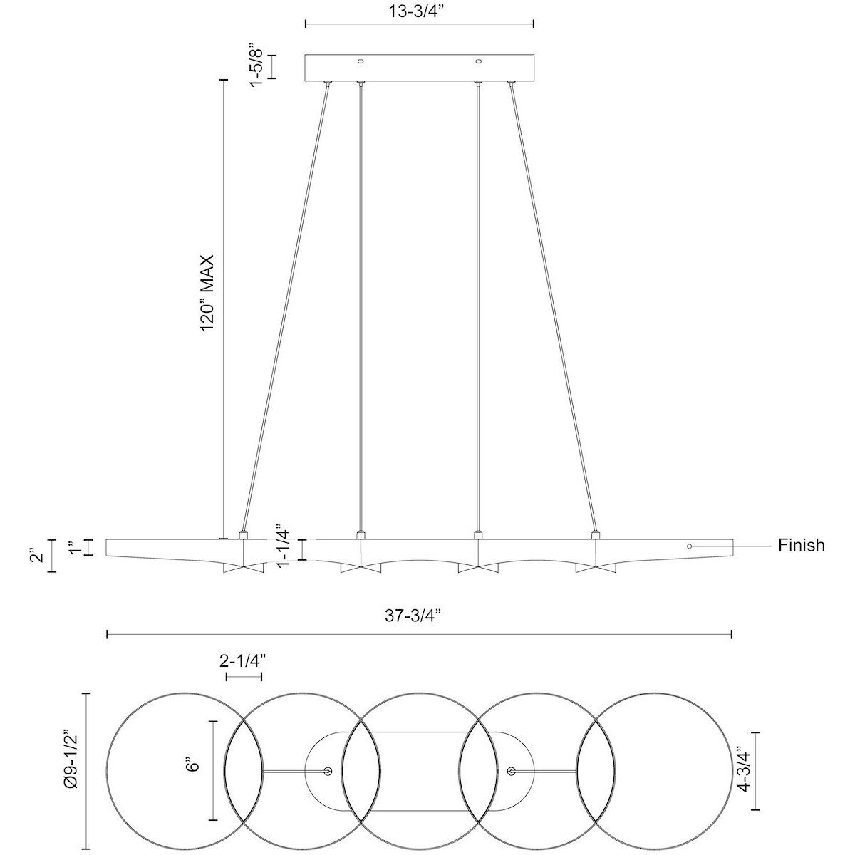 Maestro LED 37.75 inch Black/Gold Linear Pendant Ceiling Light in Black and Gold