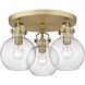 Newton Sphere 3 Light 19.63 inch Brushed Brass Flush Mount Ceiling Light in Seedy Glass