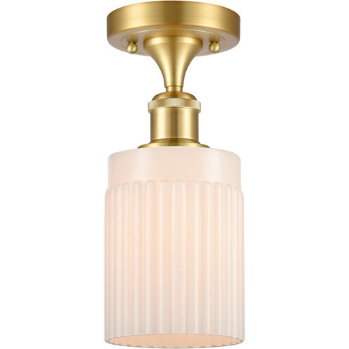 Ballston Hadley LED 4.5 inch Satin Gold Semi-Flush Mount Ceiling Light in Matte White Glass, Ballston