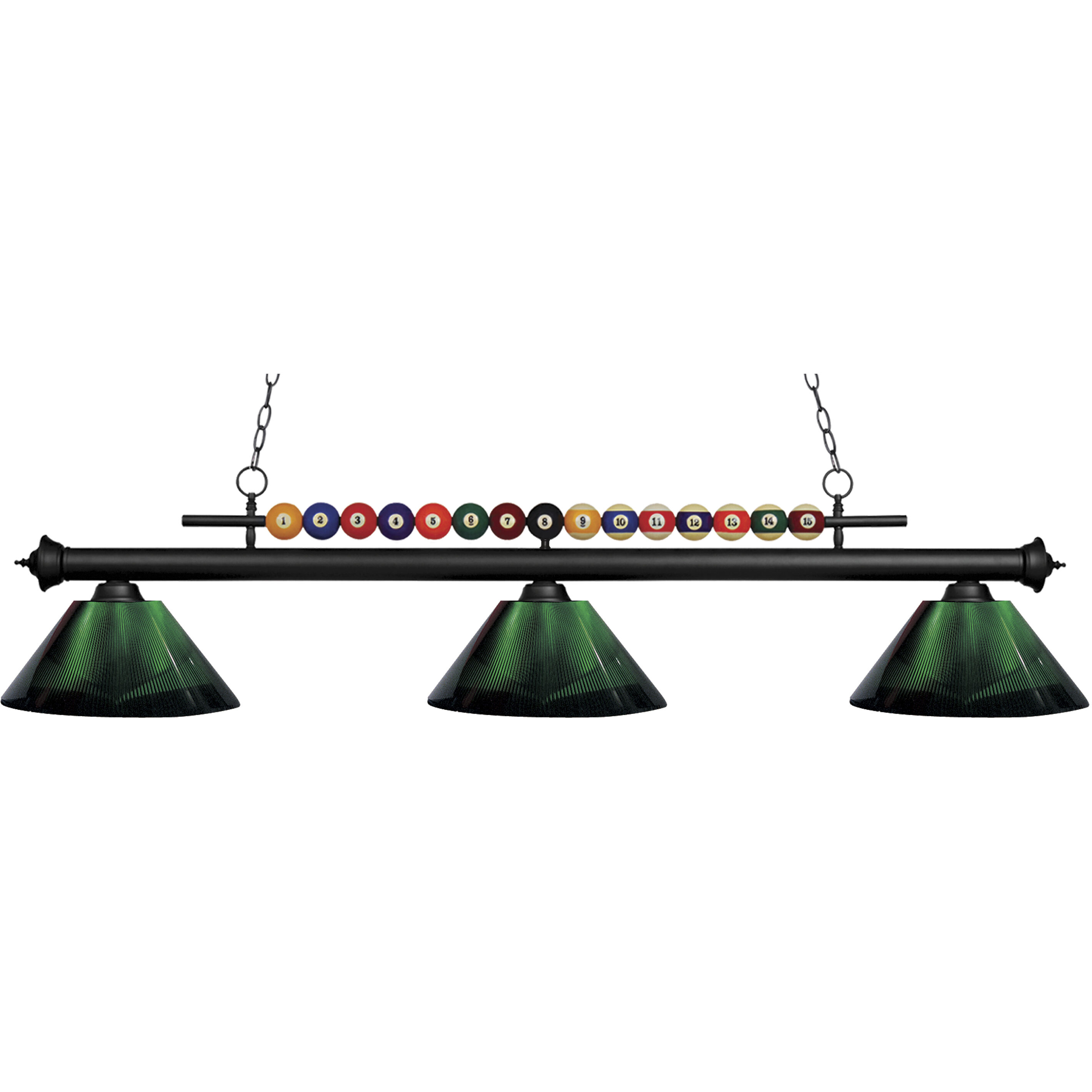 Shark 3 Light 58 inch Matte Black Billiard Ceiling Light in Green Acrylic
