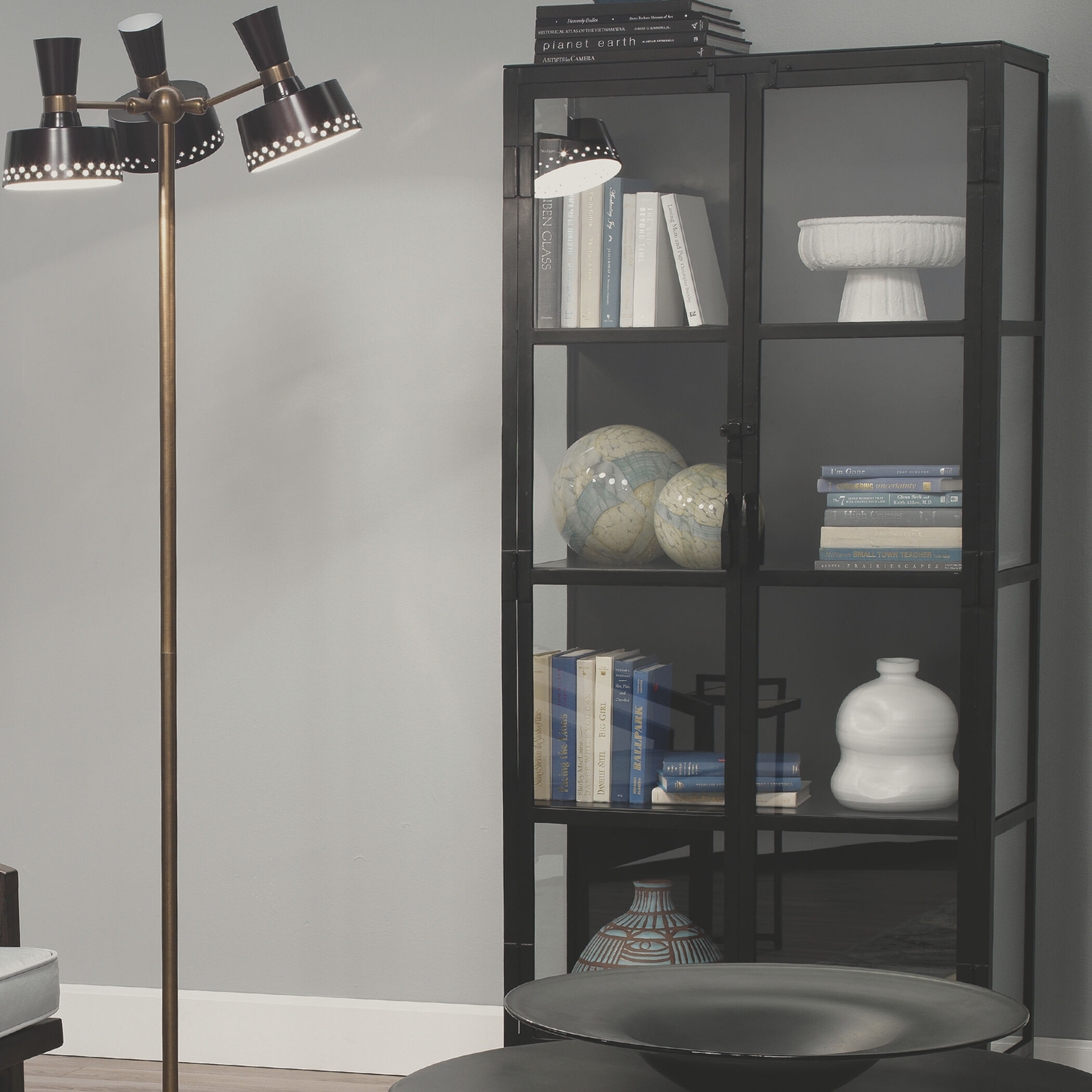 Union Black Iron & Clear Glass Tall Curio Cabinet