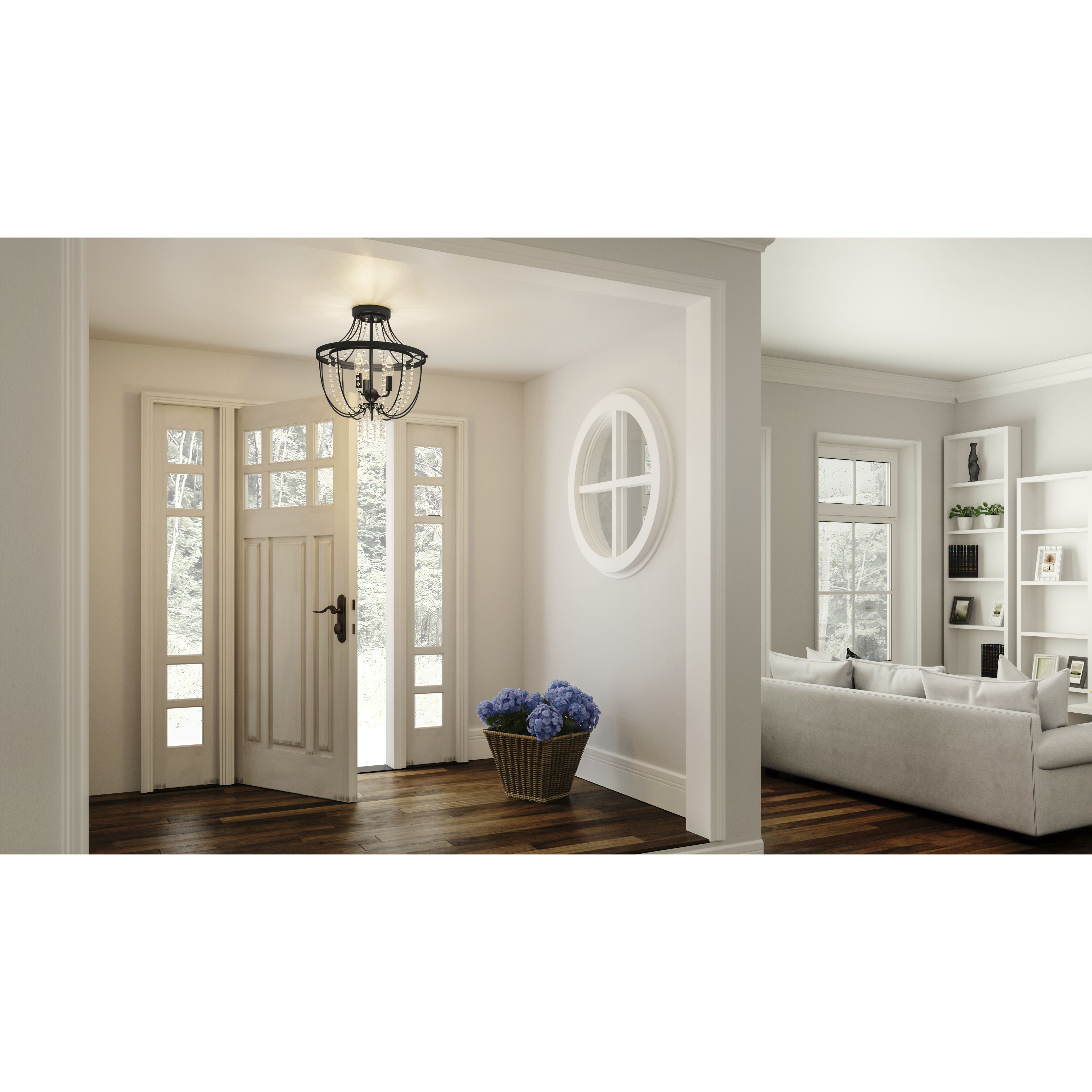 Adelaide 3 Light 16 inch Matte Black Semi-Flush Mount Ceiling Light