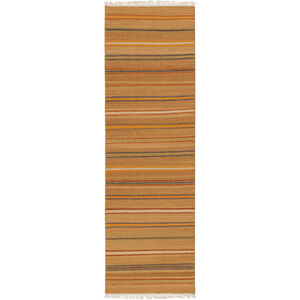 Miguel 96 X 30 inch Brown and Blue Runner, Wool and Cotton