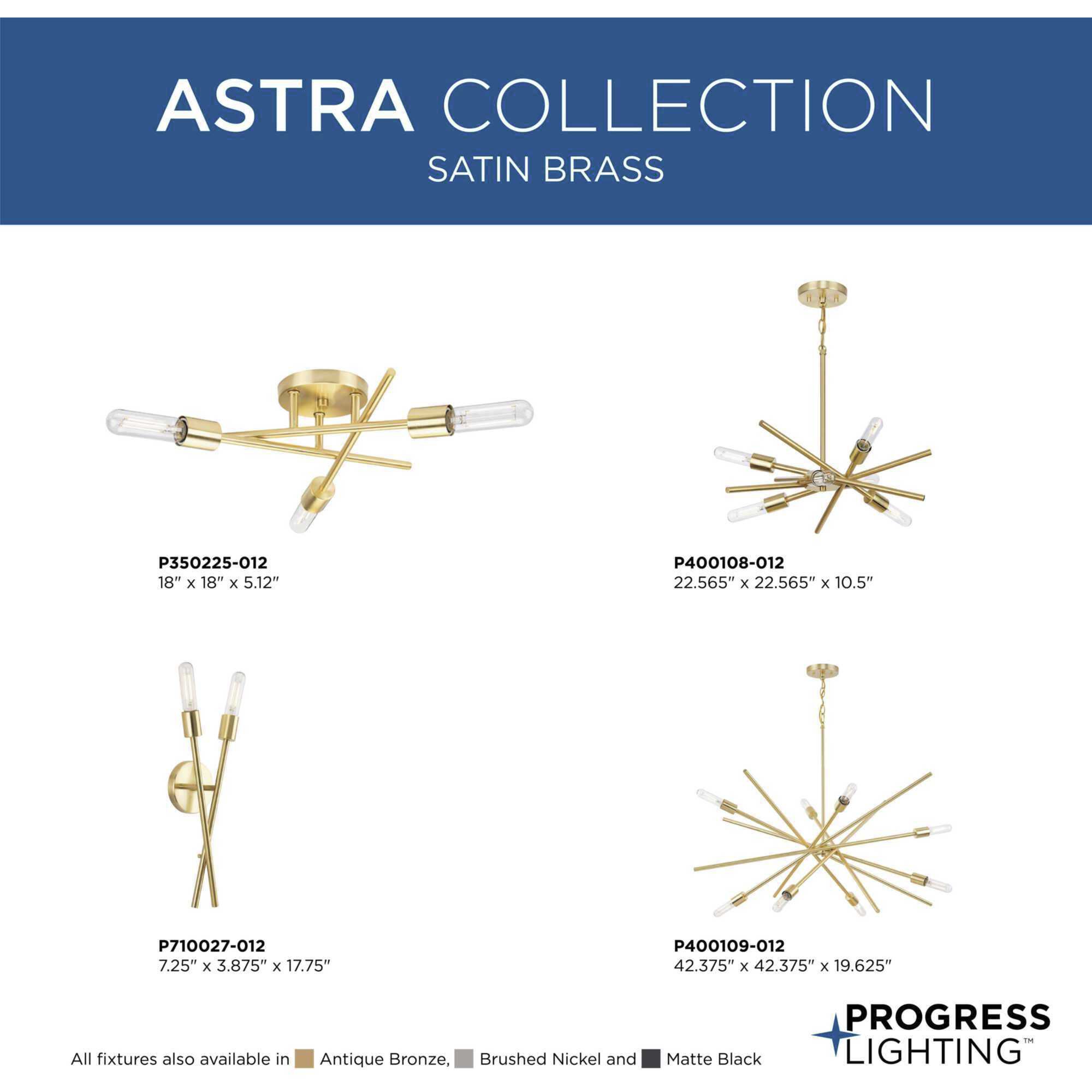 Astra 3 Light 18 inch Satin Brass Semi-Flush Mount Ceiling Light, Design Series