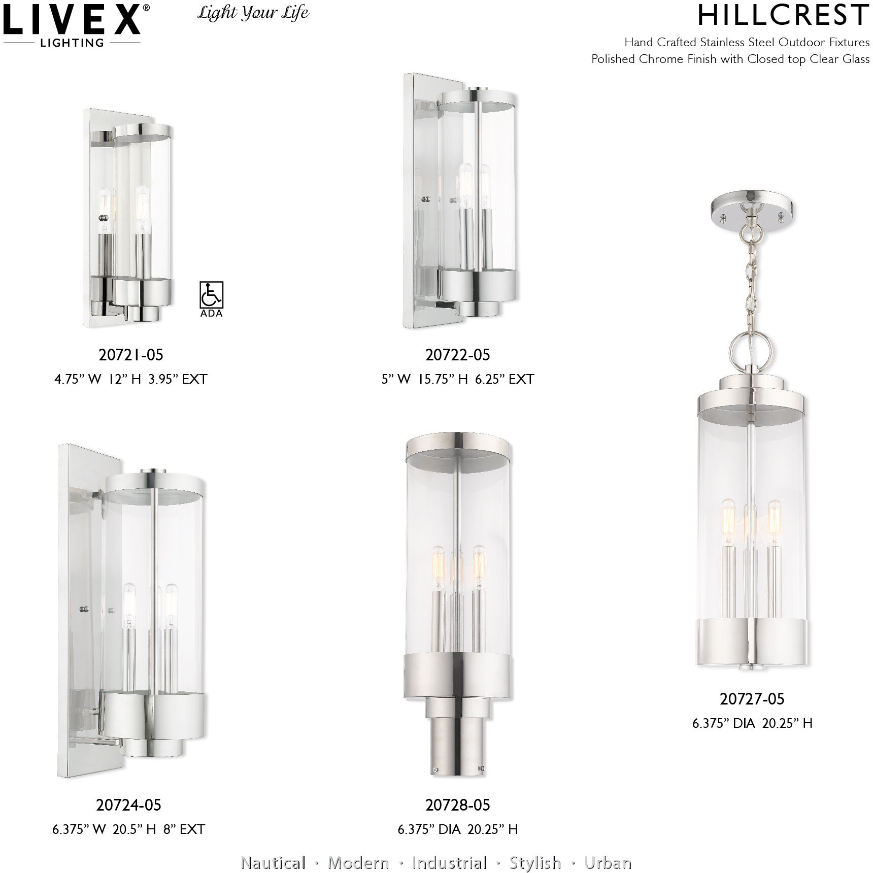Hillcrest 3 Light 20.5 inch Polished Chrome Outdoor Wall Lantern