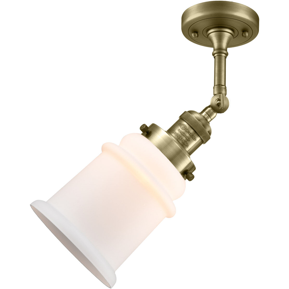 Franklin Restoration Canton LED 6 inch Antique Brass Semi-Flush Mount Ceiling Light in Matte White Glass, Franklin Restoration