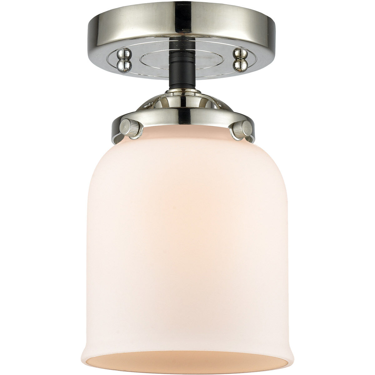 Nouveau Small Bell LED 5 inch Black Polished Nickel Semi-Flush Mount Ceiling Light in Matte White Glass, Nouveau