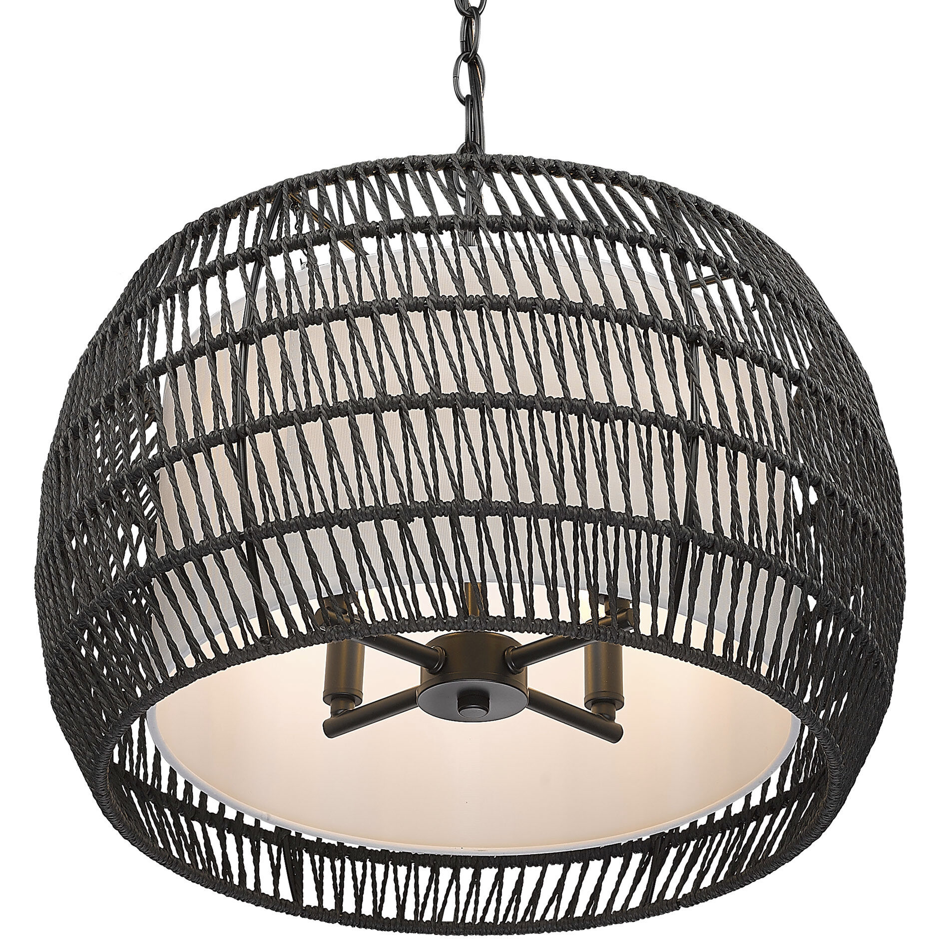 Everly 4 Light 19 inch Matte Black Pendant Ceiling Light in Modern Black Rattan