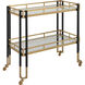 Kentmore Matte Black and Brushed Gold with Clear Glass Bar Cart