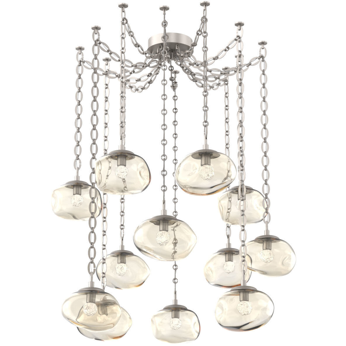 Nova LED 19 inch Beige Silver Swag Multi-Pendant Ceiling Light in 3000K LED, Floret Inner - Amber Outer, Oval Chain