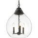 Ariella Pendant Ceiling Light in Matte Black, Clear Hammered