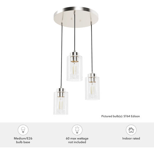 Hartland 3 Light 13.75 inch Brushed Nickel Round Cluster Pendant Ceiling Light, Medium