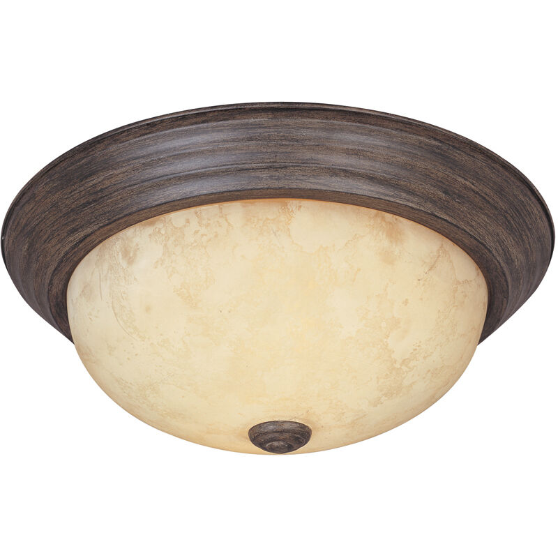 Decorative 3 Light 15 inch Warm Mahogany Flushmount Ceiling Light in Amber, Large