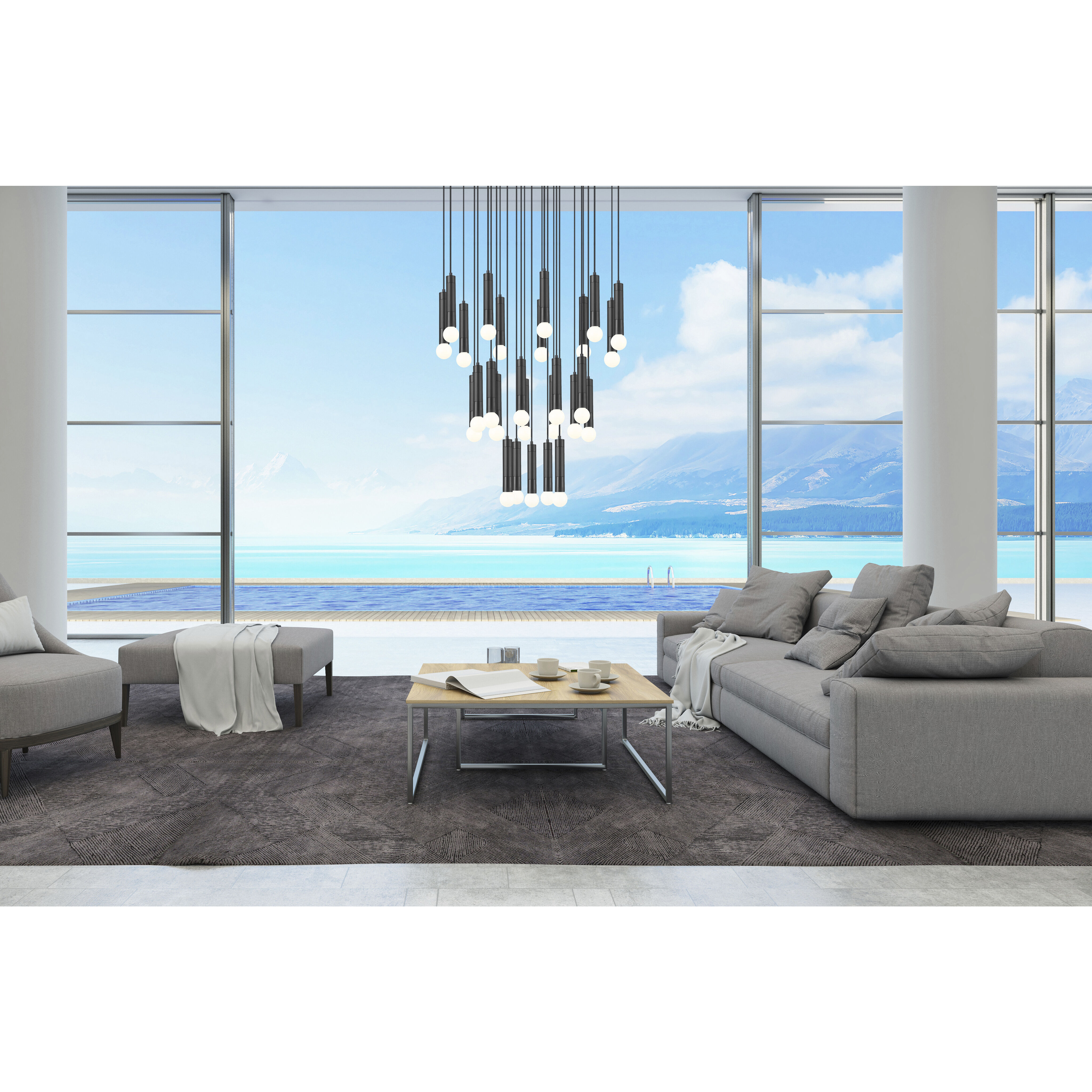 Stari 27 Light 36 inch Matte Black Chandelier Ceiling Light