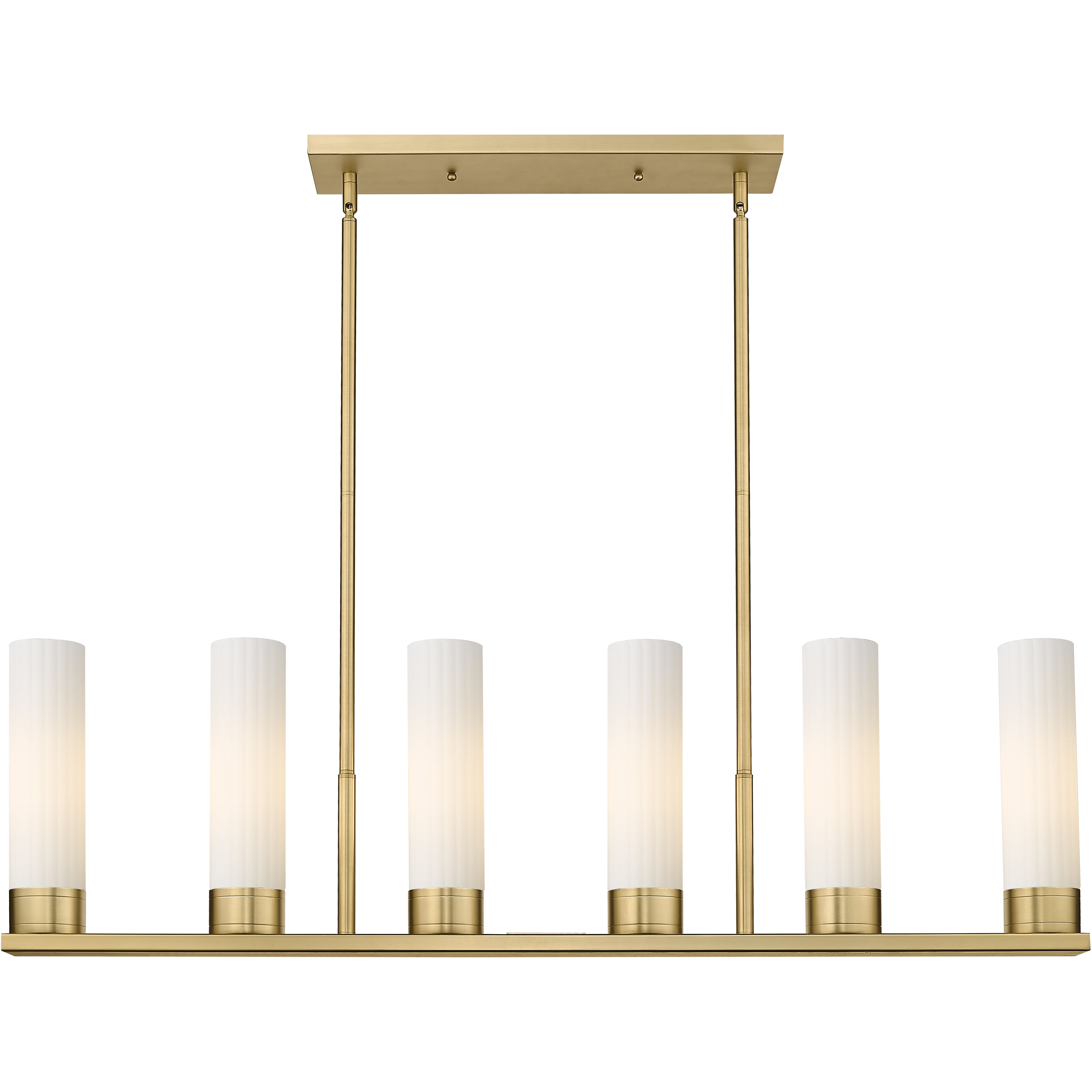 Empire 6 Light 44.25 inch Brushed Brass Linear Pendant Ceiling Light in Matte White Glass