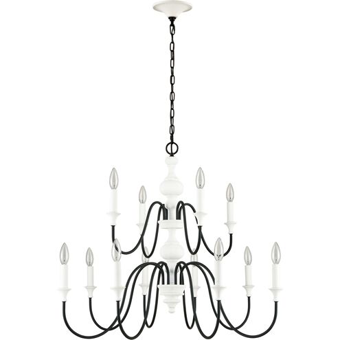 Val de Loire 12 Light 36 inch White Coral with Black Chandelier Ceiling Light