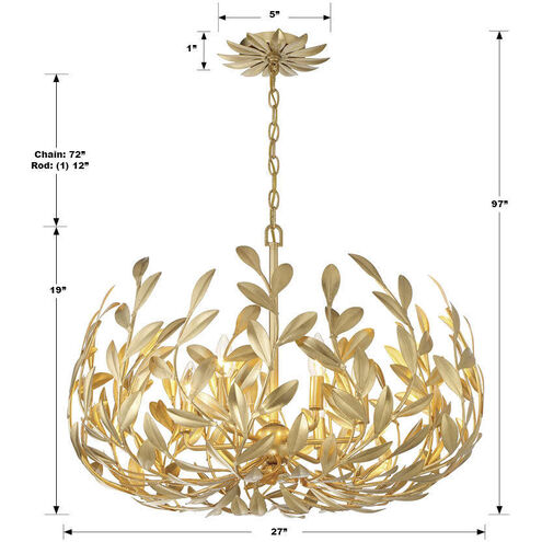 Broche 6 Light 27 inch Antique Gold Chandelier Ceiling Light