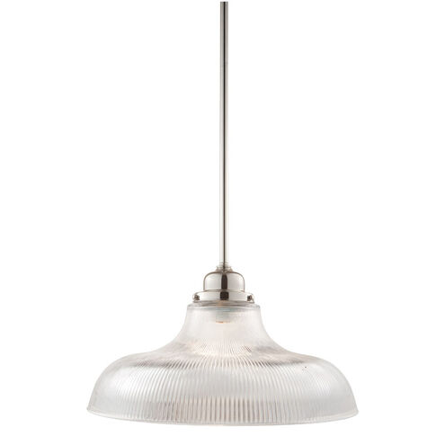 Edison 1 Light 15 inch Polished Nickel Pendant Ceiling Light in Ribbed Clear Glass, R15